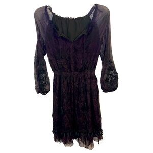 Ellie Tahari Gothic Damask Print Silk Long Sleeve Mini Dress